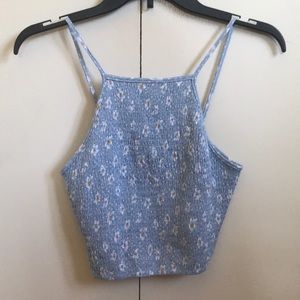 blue floral halter tank top